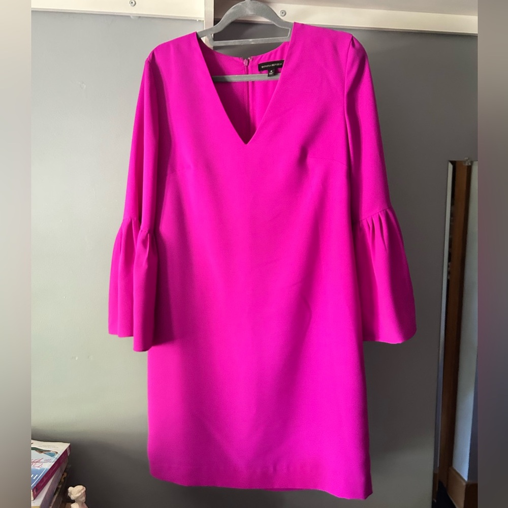 Banana Republic Vibrant Pink Long Sleeve Dress